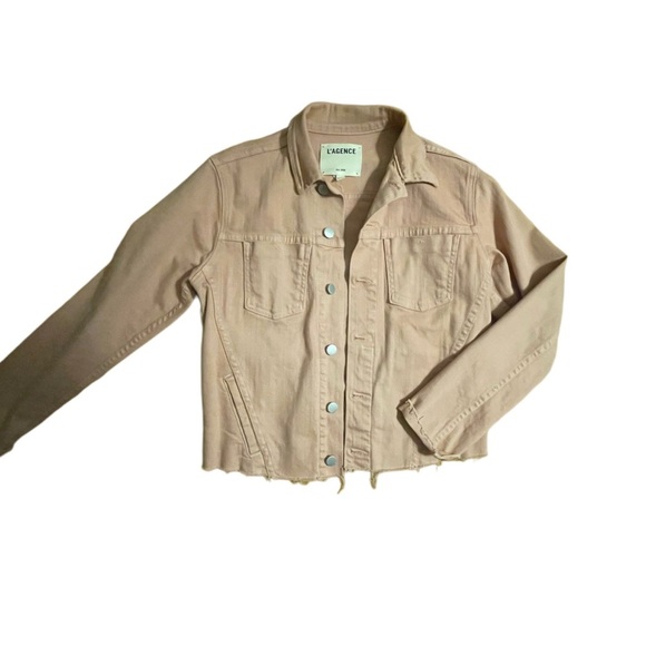 L’AGENCE Dusty Pink Size Medium Janelle Raw Denim Jacket Spring NWOT Cropped - Picture 5 of 7